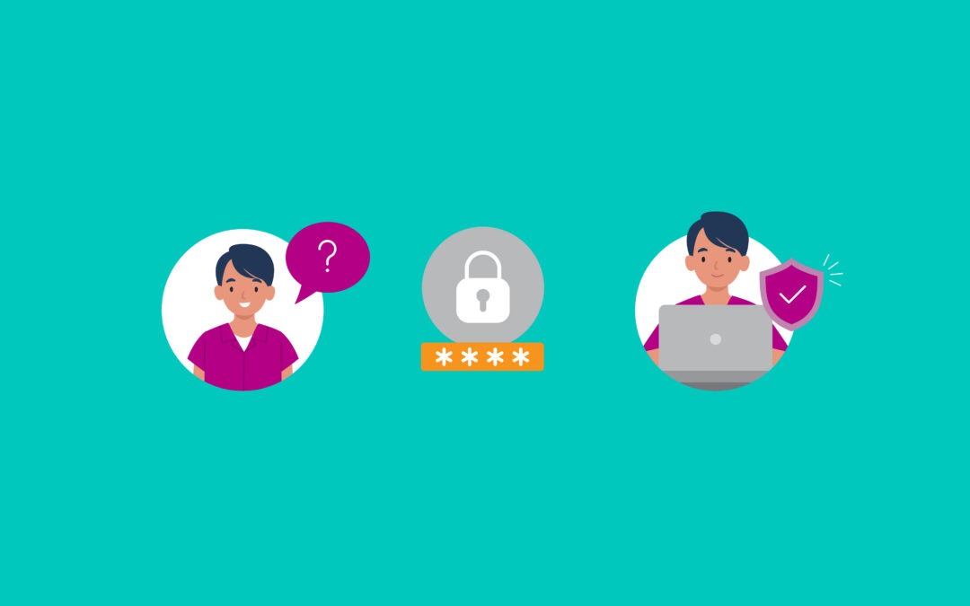 Animation of student, padlock and student with laptop