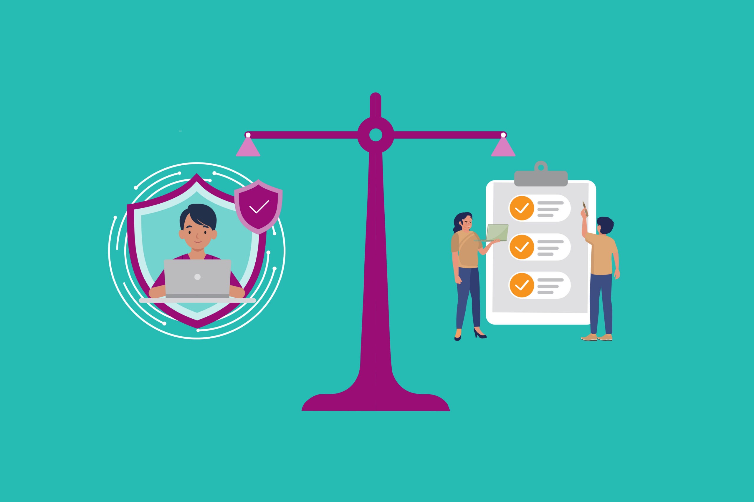 Security posture vs Resilience banner Animation of student, padlock and student with laptop